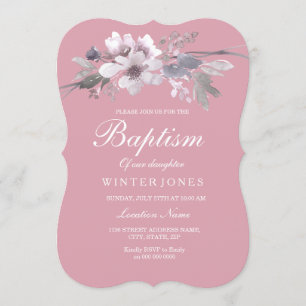 Invitación Bebé Dusty Rosa Floral Baptismo Bebé Cristiano Cri