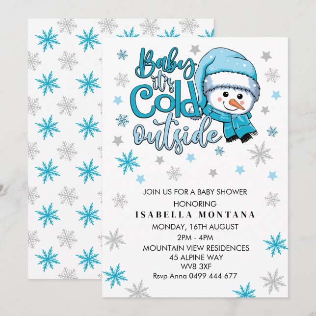 Invitación bebe el frío afuera de la ducha de bebé de inviern (Anverso / Reverso)