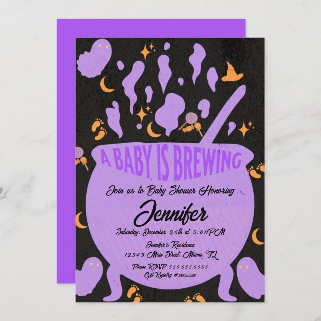 Invitación Bebé elabora Baby Shower retro Groovy (Anverso / Reverso)