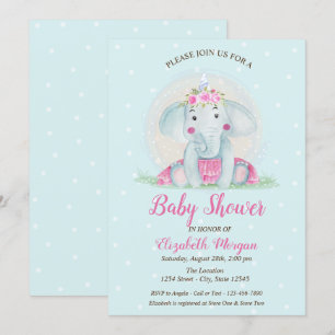 Invitación Bebé Elefante Adorable, Baby Shower de Lunares Azu