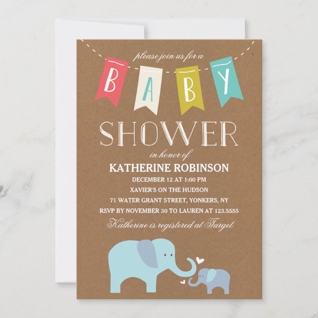 Invitación Bebé elefante | Baby Shower (Anverso)