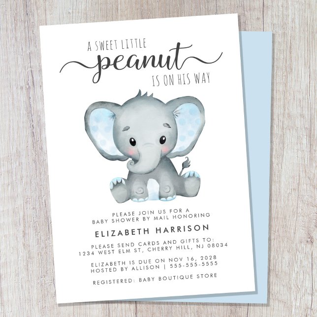 Invitación Bebé elefante cortado por correo (Cute baby boy shower by mail invitation)