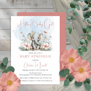 Invitación Bebé Elefante Hola Bebé Niña Floral Bebé Sprinkle