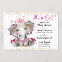 Bebe elefante invitado por Baby Shower con dorado