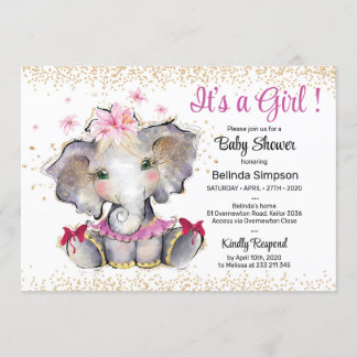 Invitación Bebe elefante invitado por Baby Shower con dorado