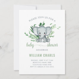 Invitación Bebé Elefante Lindo Niño Verde Blanco