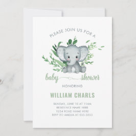 Invitación Bebé Elefante Lindo Niño Verde Blanco