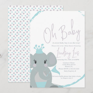 Invitación Bebé Elefante Niña Escritura Elegante Baby Shower