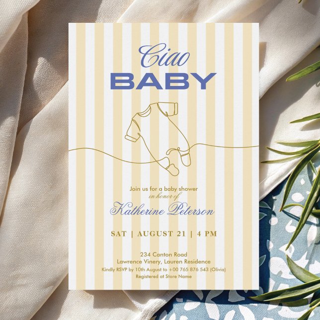 Invitación Bebé elegante con franja amarilla en la ducha (Subido por el creador)