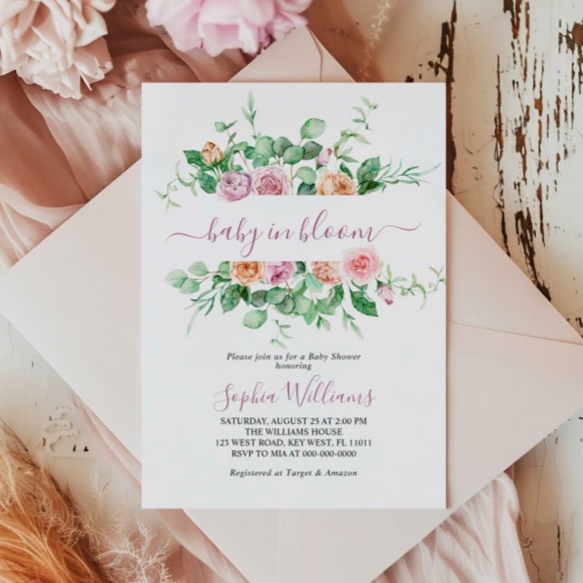 Invitación Bebé elegante en Baby Shower floral de florecimien (Subido por el creador)