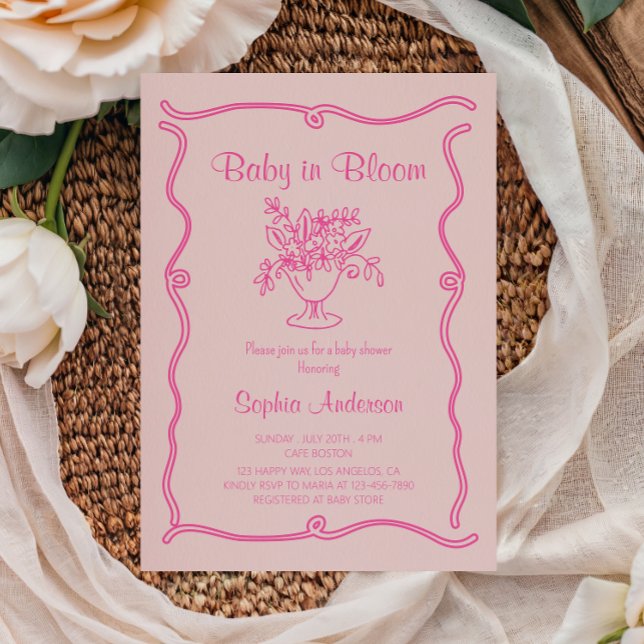Invitación Bebé elegante en Baby Shower floral rosa en flor (Subido por el creador)