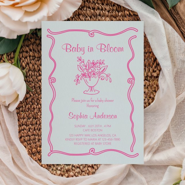 Invitación Bebé elegante en Baby Shower floral rosa en flor (Subido por el creador)