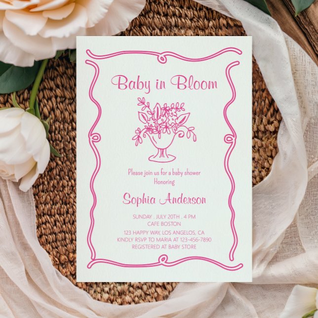 Invitación Bebé elegante en Baby Shower floral rosa en flor (Subido por el creador)