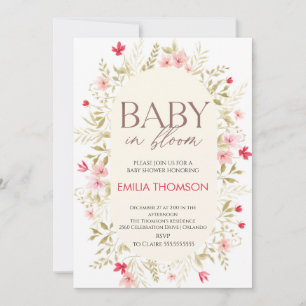 Invitación Bebé elegante en el florecimiento de flores silves
