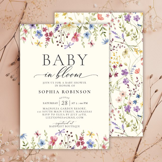 Invitación Bebé elegante en el florecimiento silvestre Baby S (Subido por el creador)