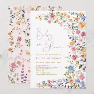 Invitación Bebé elegante en el florecimiento silvestre Baby S
