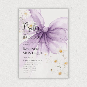 Invitación Bebé Elegante en Flor Bow Lila Fiesta de Bebé Dais