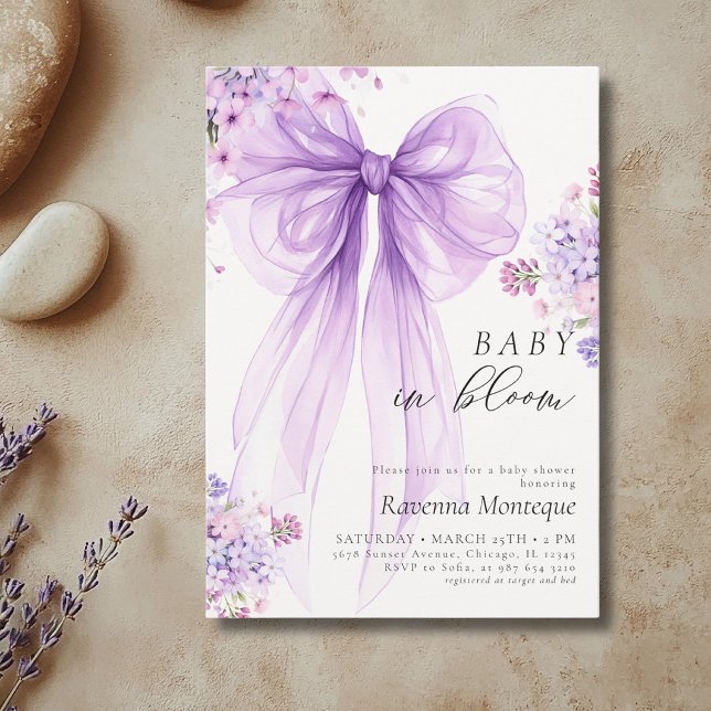 Invitación Bebé Elegante en Flor Brote Morado Cumpleaños de B (Subido por el creador)