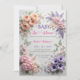 Invitación Bebé Elegante en Flor Mariposas Florales Pastel