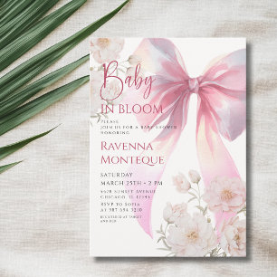 Invitación Bebé Elegante en Flor Rosa Peonía Fiesta de Cumple