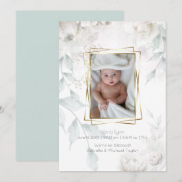 Invitación Bebé | Elegantes Peonies Blancos de Alabastro