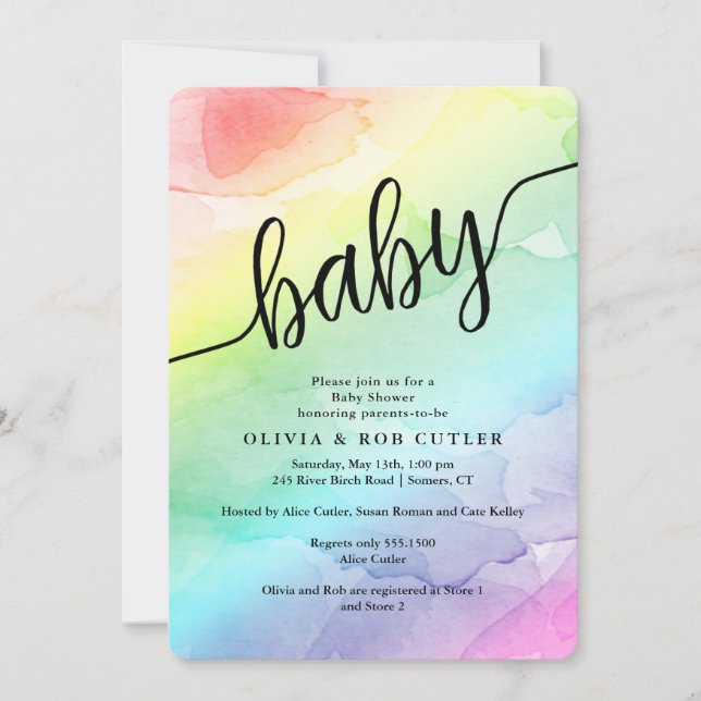 Invitación Bebé en Baby Shower con arco iris (Anverso)