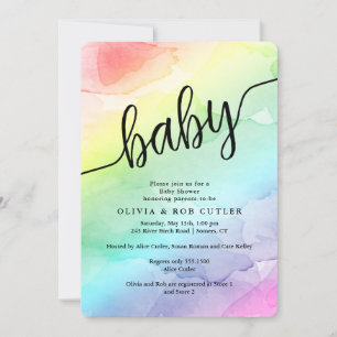 Invitación Bebé en Baby Shower con arco iris