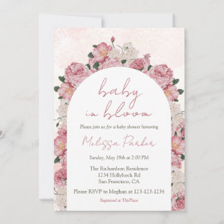 Invitación Bebé en Baby Shower con escritura rosada