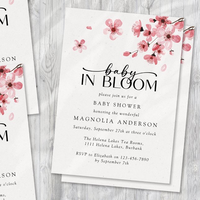Invitación Bebé en Baby Shower con flores de cerezo en flor (Subido por el creador)
