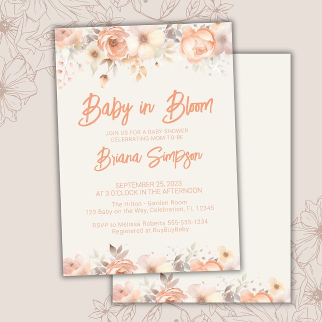 Invitación Bebé en Baby Shower con flores de marfil beige en  (Subido por el creador)