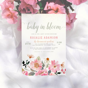 Invitación Bebé en Baby Shower con temas de jardín rosado lin