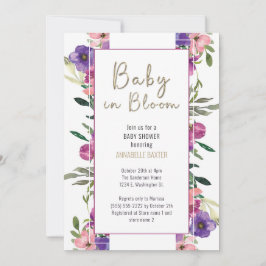 Invitación Bebé en Baby Shower de acuarela floral en flor