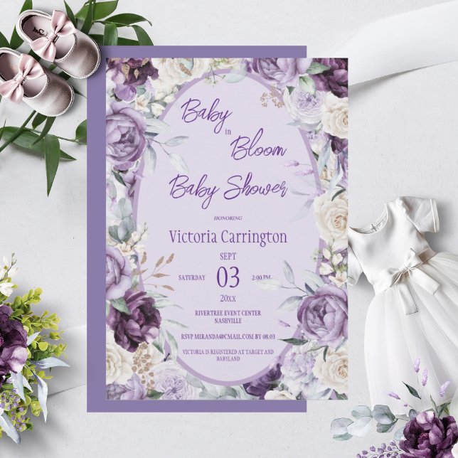 Invitación Bebé en Baby Shower de acuarela floral en flor (Subido por el creador)