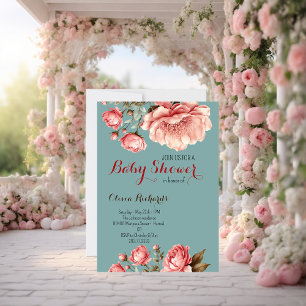 Invitación Bebé en Baby Shower Delicado de Flor Rosa