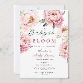 Invitación Bebé en Baby Shower elegantemente Peonies rosados