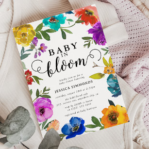 Invitación Bebé en Baby Shower floral brillante y audaz