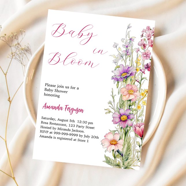 Invitación Bebé en Baby Shower floral rosa morado (Subido por el creador)