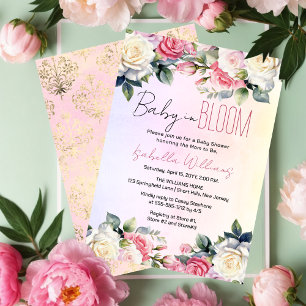 Invitación Bebé en Baby Shower floreciente de rosas