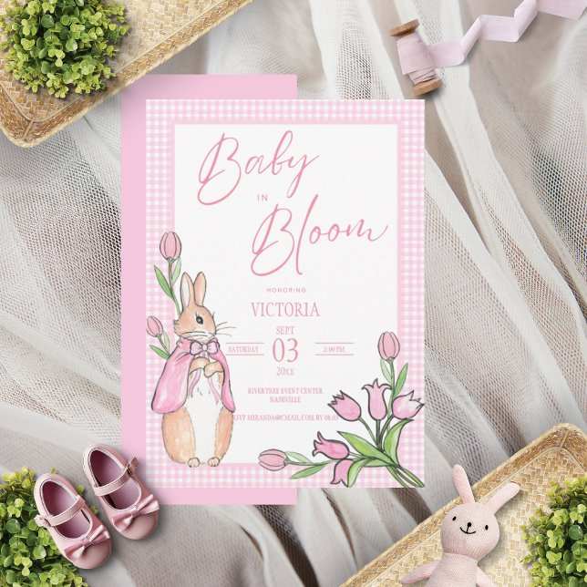Invitación Bebé en Baby Shower rosa conejo conejo en sangre (Subido por el creador)