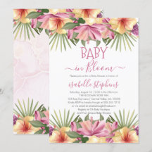 Bebé en Baby Shower tropical rosa con sangre