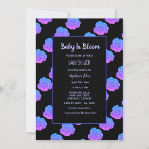 Invitación Bebé En Bloom Baby Shower Azul Púrpura Rosa Negro