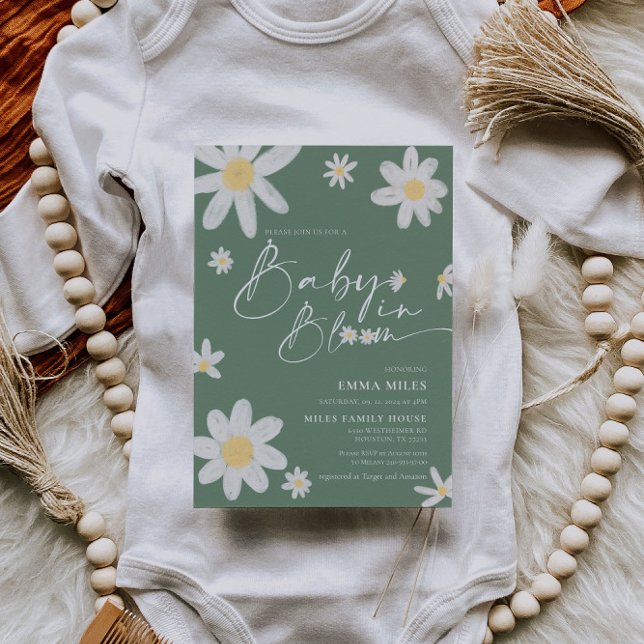 Invitación Bebé en Bloom Baby Shower Daisy Sage Green (Subido por el creador)