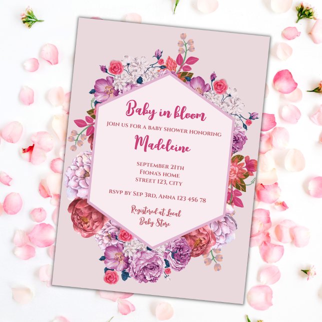 Invitación Bebé En Bloom Baby Shower De Espuma Floral Rosa (Baby In Bloom Pink Floral Wreath Baby Shower Invitation)