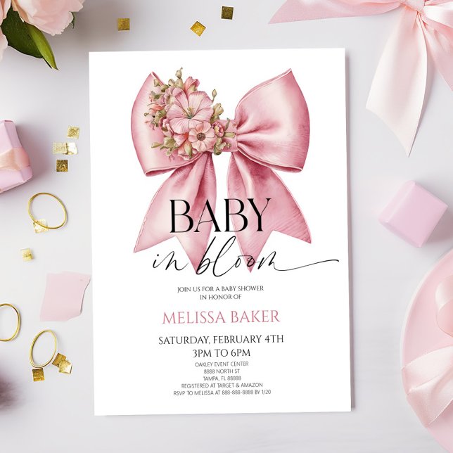 Invitación Bebé En Bloom Baby Shower De Flor Rosa (Subido por el creador)