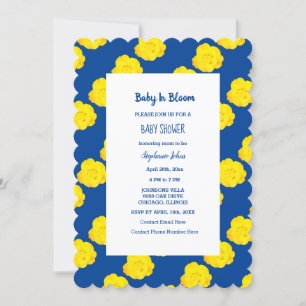 Invitación Bebé En Bloom Baby Shower Floral Azul De La Marina