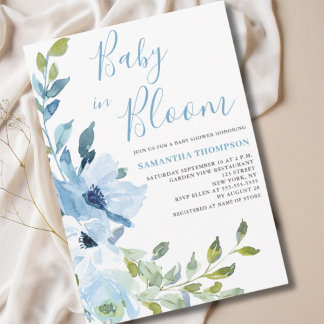 Invitación Bebé En Bloom Blue Floral Baby Shower