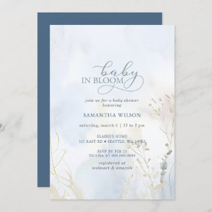 Invitación Bebé en Bloom Blue Floral Boy Baby Shower