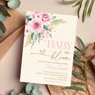 Invitación Bebé En Bloom Boho Baby Shower Floral Rosa