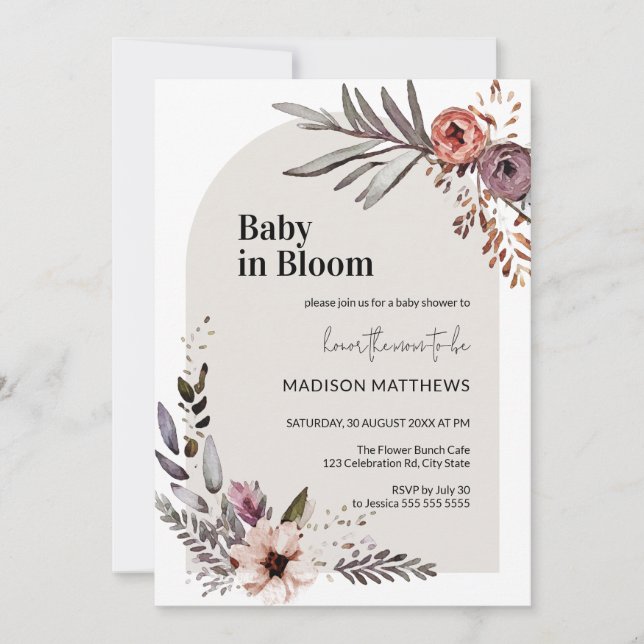 Invitación Bebé en Bloom Boho Floral Baby Shower (Anverso)