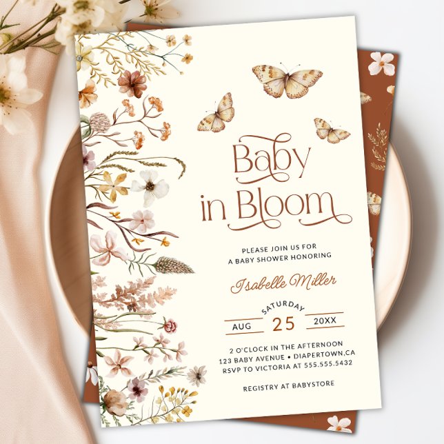 Invitación Bebé En Bloom Boho Floral Baby Shower (Baby In Bloom Boho Floral Baby Shower Invitation)